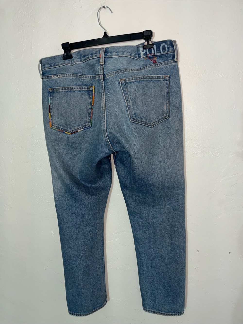 Embroidered POLO Ralph Lauren Avery Boyfriend Jean Tapered Leg Rainbow Stitching